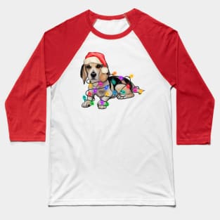 Funny Beagle Christmas Santa Hat Animals Xmas Light Baseball T-Shirt